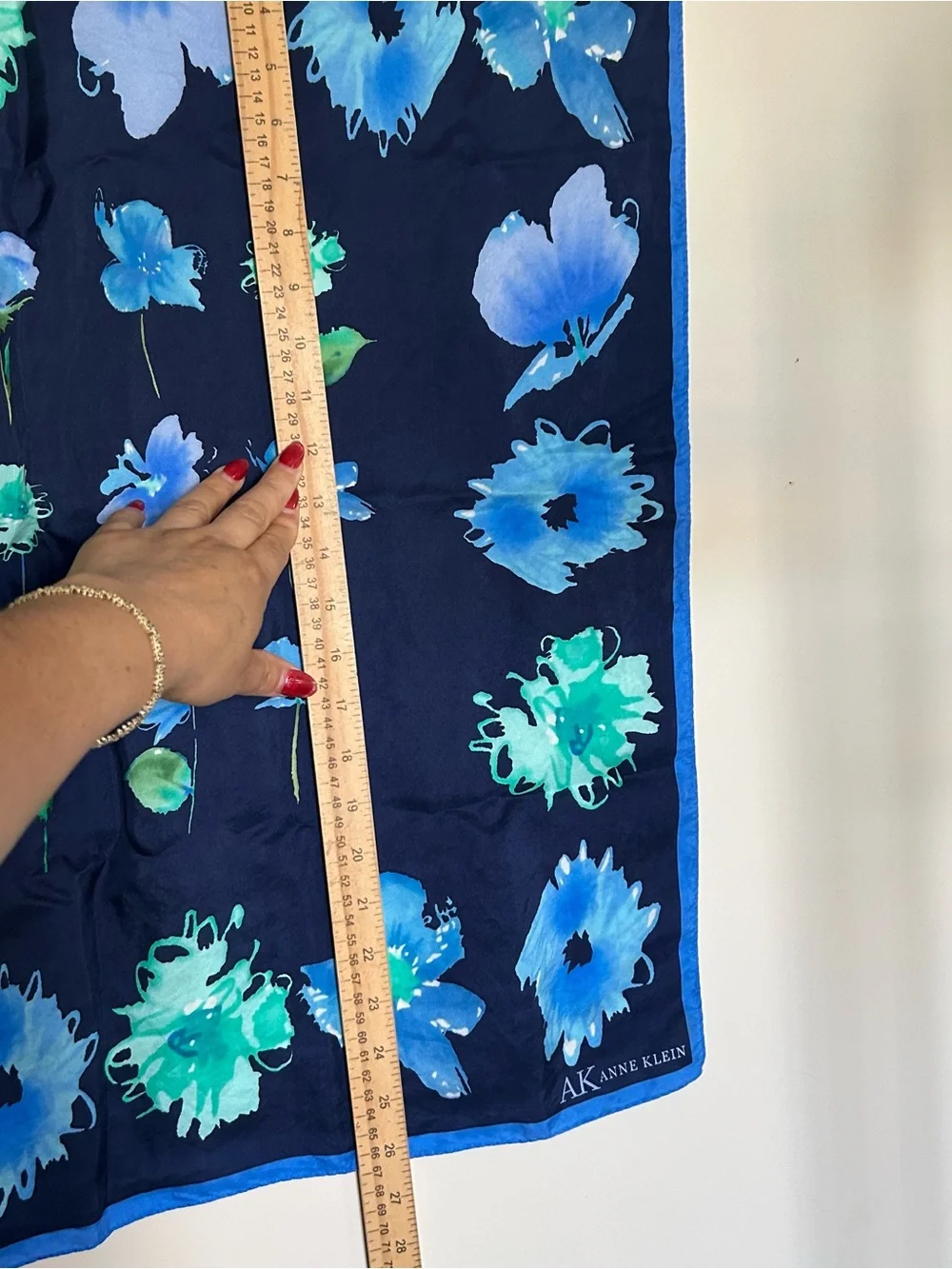 Anne Klein Navy Floral Silk Scarf with Blue & Aqua Blooms